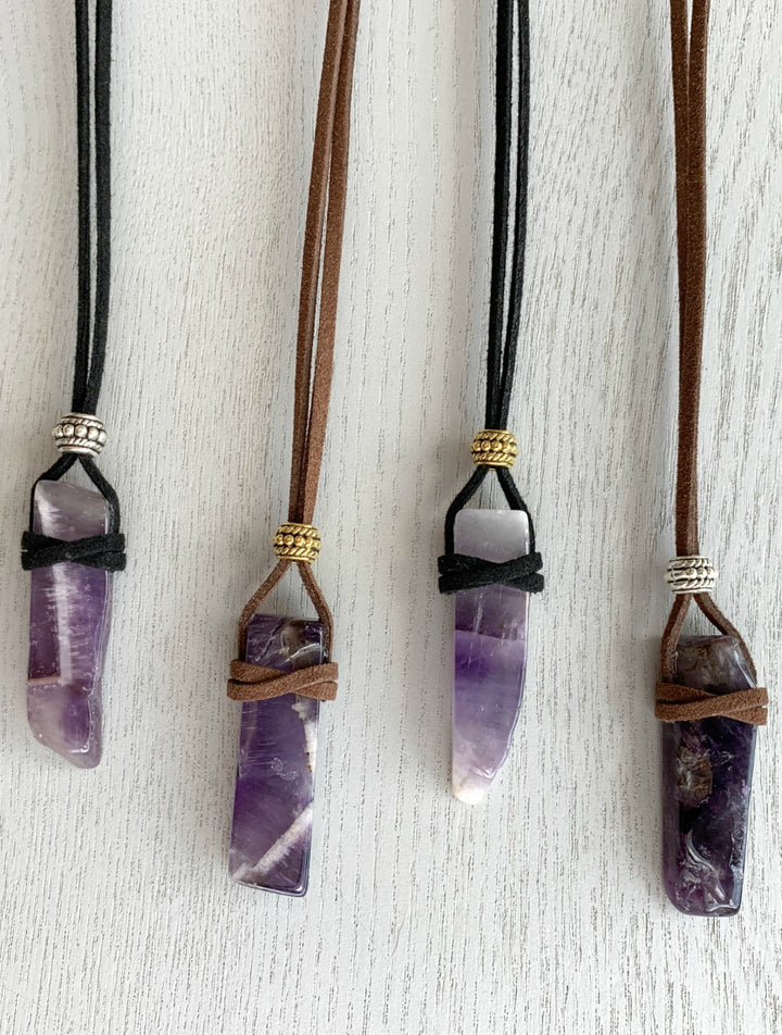 Raw Amethyst Necklace, Purple Crystal Necklace, Real Amethyst Jewelry, Amethyst Jewelry, Crystal Healing Necklace, Amethyst Pendant, Purple Stone Necklace, Handcrafted Amethyst Necklace, Amethyst Crystal Leather Cord, Boho Stone, Bridesmaid Gift, Brown Leather Necklace, Black Leather Necklace.