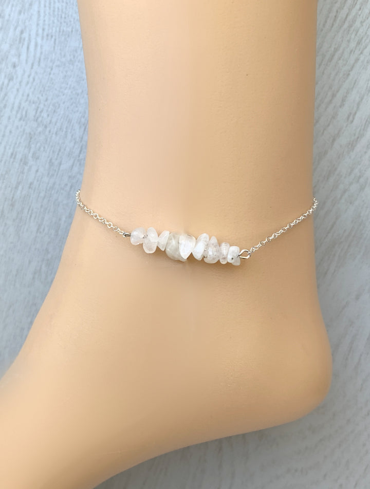 Raw Moonstone Anklet, Raw Moonstone Jewelry, Crystal Jewelry, Handmade Raw Moonstone Crystal Anklet, June Birthstone Jewelry, Natural moonstone gemstone anklet, Boho moonstone anklet for women, Moonstone anklet with sterling silver chain, Dainty moonstone anklet, Feminine energy moonstone crystal anklet, Handmade moonstone jewelry anklet, Raw moonstone gemstone anklet for healing, Bridesmaids Gift, Silver chain raw moonstone anklet.