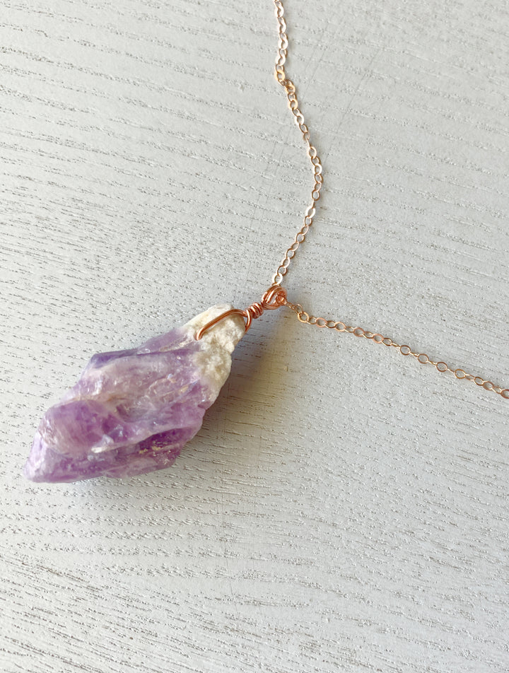 Amethyst Necklace Rose Gold Chain, Custom Crystal Jewelry, Genuine Amethyst Necklace, Raw Amethyst Necklace, Amethyst Jewelry, Freeform Amethyst Necklace, February Birthstone Gift, Handmade Crystal Jewelry, Purple Crystal Necklace, Wire Rapped Amethyst Pendant, Natural Amethyst Pendant, February Birthstone Necklace, Real Purple Gemstone Necklace