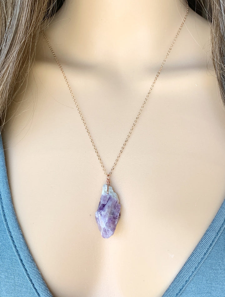 Big Amethyst Necklace, Large Amethyst Necklace, Amethyst Necklace Rose Gold Chain, Custom Crystal Jewelry, Genuine Amethyst Necklace, Raw Amethyst Necklace, Amethyst Jewelry, Freeform Amethyst Necklace, February Birthstone Gift, Handmade Crystal Jewelry, Purple Crystal Necklace, Wire Rapped Amethyst Pendant, Natural Amethyst Pendant, February Birthstone Necklace, Real Purple Gemstone Necklace