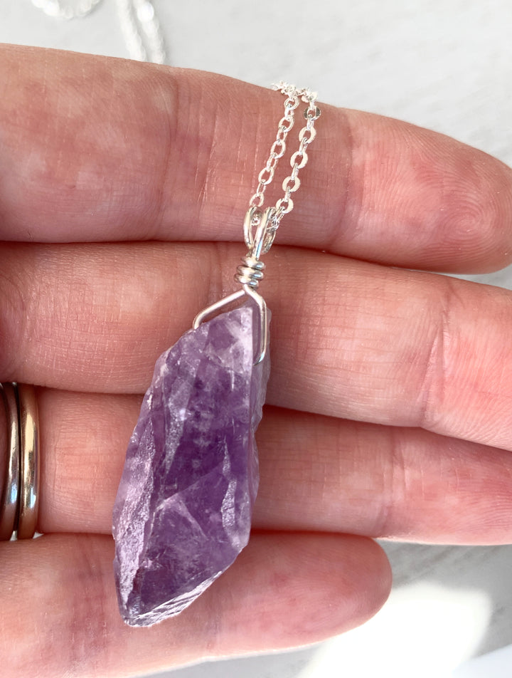 Genuine Amethyst Necklace, Raw Amethyst Necklace, Amethyst Jewelry, Freeform Amethyst Necklace, February Birthstone Gift, Handmade Crystal Jewelry, Purple Crystal Necklace, Wire Rapped Amethyst Pendant, Natural Amethyst Pendant, February Birthstone Necklace, Real Purple Gemstone Necklace