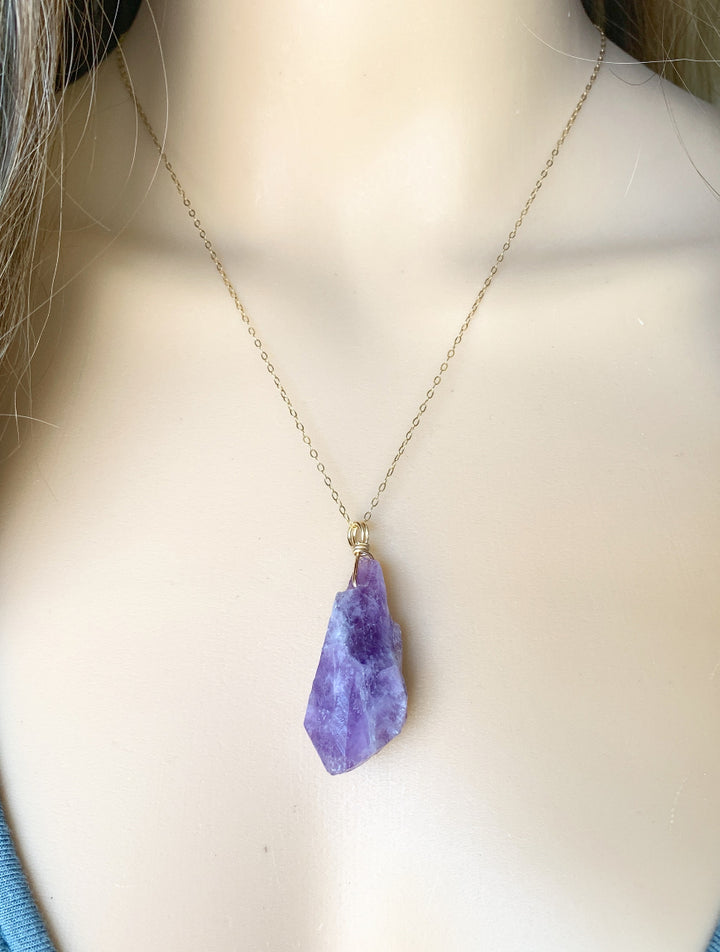 Raw Amethyst Necklace, Amethyst Jewelry, Purple Crystal Necklace, Wire Rapped Amethyst Pendant Natural Amethyst Pendant, February Birthstone Necklace, Real Purple Gemstone Necklace
