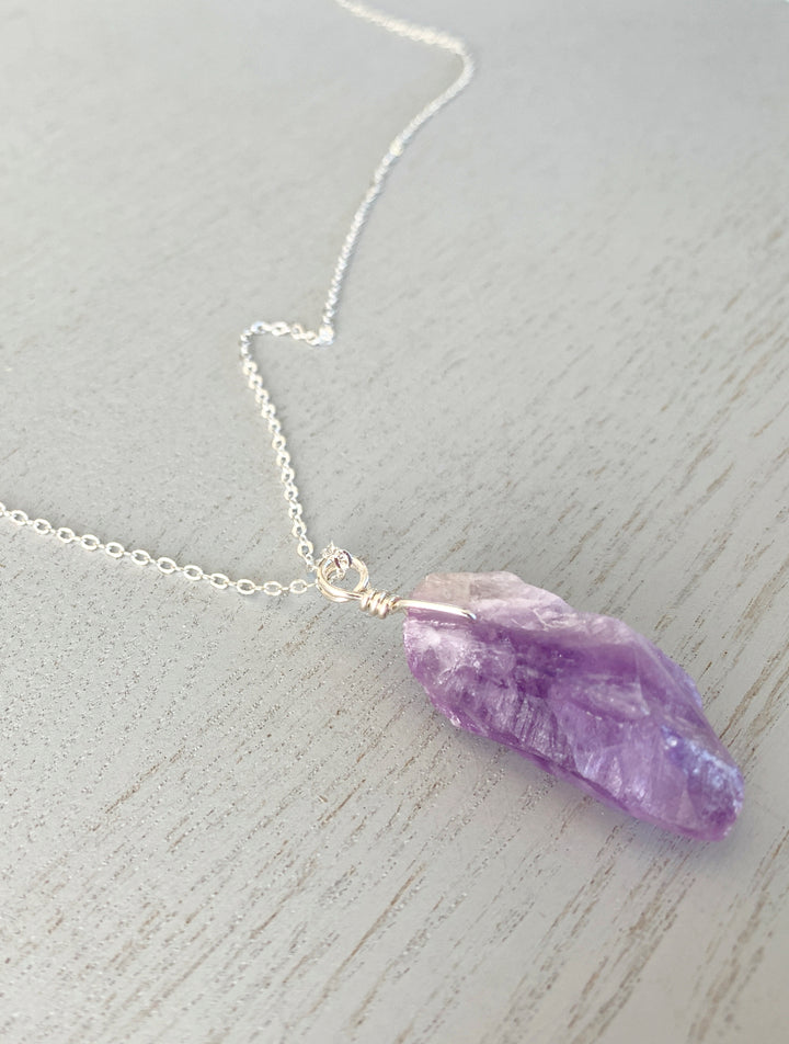 Long Amethyst Necklace, Purple Amethyst Pendant, Purple Amethyst Necklace, Gift for February Birthdays, Healing Crystal Necklace, Rough Amethyst Necklace, Large Amethyst Necklace, Amethyst Necklace Rose Gold Chain, Custom Crystal Jewelry, Genuine Amethyst Necklace, Raw Amethyst Necklace, Amethyst Jewelry, Freeform Amethyst Necklace, February Birthstone Gift, Handmade Crystal Jewelry, Purple Crystal Necklace, Wire Rapped Amethyst Pendant, Natural Amethyst Pendant, February Birthstone Necklace